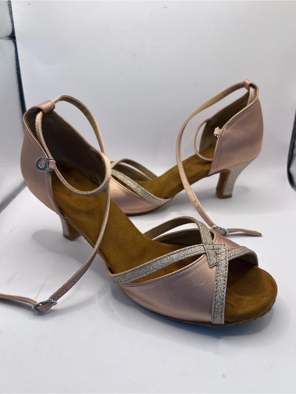 Women's Blush Pink Satin Strappy Dance Heels